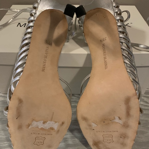 NEW Manolo Blahnik silver strappy peep toe heels - Picture 6 of 9